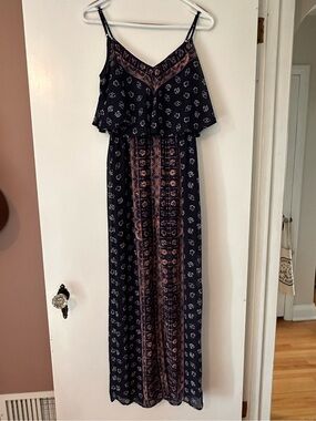 Express Navy Maxi Dress with Dusty Pink Print